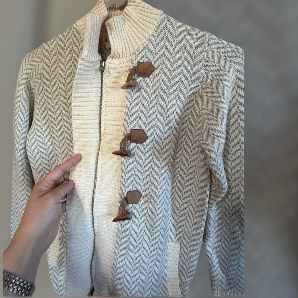 NWT Hope & Henry Girls Gray Herringbone Organic Cotton Toggle Cardigan L - Picture 2 of 4